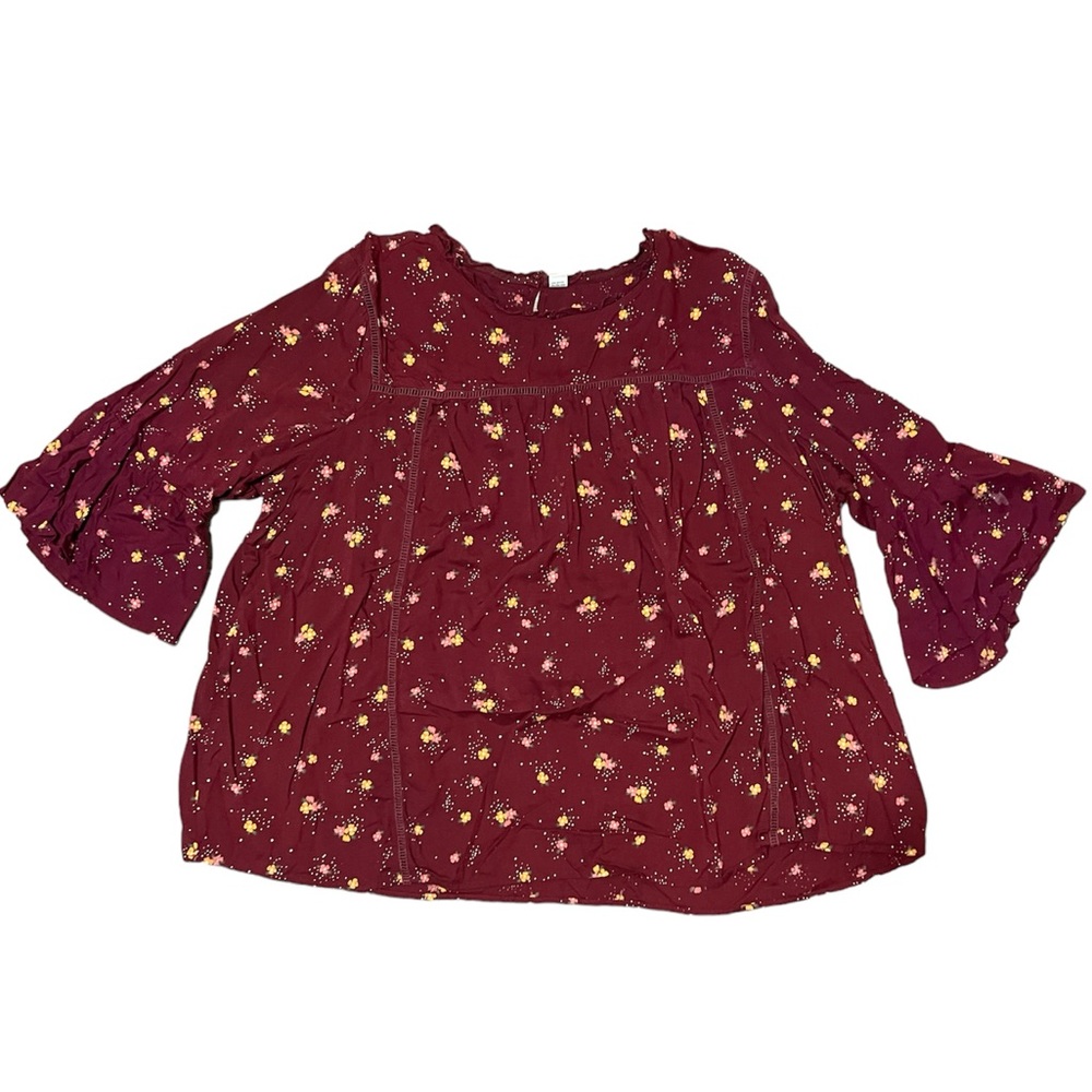 Old Navy blouse Size XXL maroon background w/ yellow and orange floral
